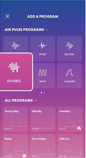 Pantalla de programas de la app Satisfyer Connect