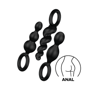 Satisfyer Booty Call Negro - vista en angulo de los 3 plugs