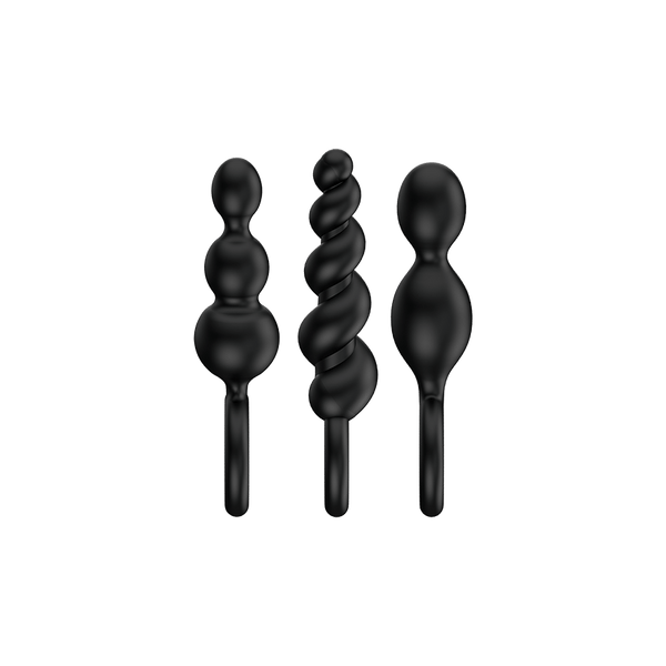 Satisfyer Booty Call Negro - vista frontal de los 3 plugs