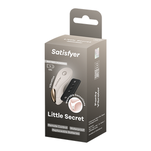 Satisfyer Little Secret a pilas - empaque con pila CR2 y control remoto